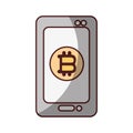 Smartphone bitcoin money virtual icon isolated design shadow