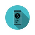 Smartphone, bitcoin, sell long shadow icon. Simple glyph, flat vector of mobile concept icons for ui and ux, website or mobile