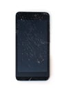 smartphone black color cracked screen isoloated