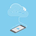 Smartphone black color isometric flat design, cloud icon symbol blue color on screen and cloud icon symbol shape made from Royalty Free Stock Photo