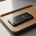 It rests on a rectangular wooden tray with smooth edges and a light finish Royalty Free Stock Photo