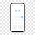 Smartphone with blank internet browser window and search bar. Web site engine with search box, address bar and text Royalty Free Stock Photo