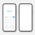 Smartphone with blank internet browser window and search bar. Web site engine with search box, address bar and text Royalty Free Stock Photo