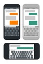 Smartphone with blank text message bubbles and keyboard vector template