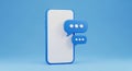 Smartphone with Blue Frame and White Screen Displaying Blue Chat Bubbles mobile cell Royalty Free Stock Photo
