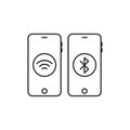 Smartphone with bluetooth and wifi line icon, outline sign. Connection concept