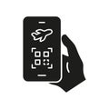 Smartphone Boarding Pass Solid Icon. Mobile Travel Ticket And Qr Code Scanning Silhouette Symbol. Digital Flight Check Royalty Free Stock Photo