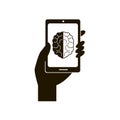 Smartphone and Brain Icon Royalty Free Stock Photo