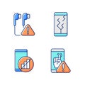 Smartphone breakdowns RGB color icons set
