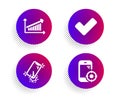 Smartphone broken, Chart and Tick icons set. Seo phone sign. Phone crack, Presentation chart, Confirm check. Vector