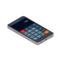 Smartphone with Calculator on monitor isometric flat icon. Mobile Phone 3d vector colorful illustration isolated on white Royalty Free Stock Photo