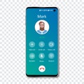 Smartphone call app interface template on a transparent background. Incoming call concept. Vector illustration