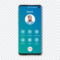 Smartphone call app interface template on a transparent background. Incoming call concept. Vector illustration