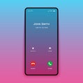 Smartphone call screen mockup. Mobile phone interface screen incoming call accept decline button. Vector illustration