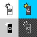 Smartphone camera shot icon. Take picture symbol. Phone silhouette with flash and photo camera sign. Royalty Free Stock Photo