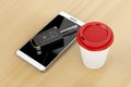 Smartphone, car key and coffee Royalty Free Stock Photo