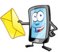 Smartphone cartoon character with envelope