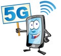 Smartphone cartoon with signboard 5G icon