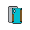 Smartphone case, phone screen protection flat color line icon.