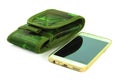 Smartphone,casing green fabric Royalty Free Stock Photo