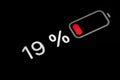 Smartphone charged battery level indicator - nineteen percent: close up macro