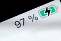 Smartphone charged battery level indicator - 97 percent: close up macro