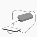 Smartphone is charged using an external battery. Vector flat illustration. Shades of gray. Isolated on a white