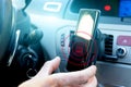 Smartphone charging in a car Royalty Free Stock Photo