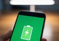 Smartphone Charging - A Close-Up View of Battery Icon on Green Screen Royalty Free Stock Photo