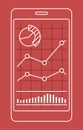 Smartphone with chart of forex or stock data graphic in thin line style.