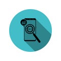 Smartphone, chart, magnifier, gear long shadow icon. Simple glyph, flat vector of mobile concept icons for ui and ux, website or Royalty Free Stock Photo