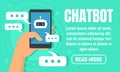 Smartphone chatbot concept banner, flat style