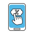 Smartphone click discount button mobile marketing and e-commerce line and fill style icon
