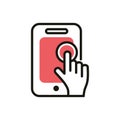 Smartphone click social media icon line and fill