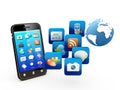 Smartphone with cloud of application icons Royalty Free Stock Photo