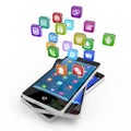 Smartphone with cloud of application icons Royalty Free Stock Photo