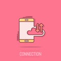 Smartphone with cloud icon in comic style. Phone network storage cartoon vector illustration on isolated background. Online backup Royalty Free Stock Photo