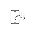 Smartphone with cloud icon in flat style. Phone network storage vector illustration on white isolated background. Online backup Royalty Free Stock Photo