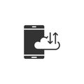 Smartphone with cloud icon in flat style. Phone network storage vector illustration on white isolated background. Online backup Royalty Free Stock Photo