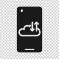 Smartphone with cloud icon in flat style. Phone network storage vector illustration on white isolated background. Online backup Royalty Free Stock Photo