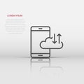 Smartphone with cloud icon in flat style. Phone network storage vector illustration on white isolated background. Online backup Royalty Free Stock Photo