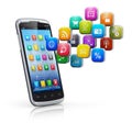 Smartphone with cloud of icons Royalty Free Stock Photo