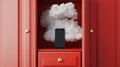 Smartphone in Dreamy Cloud Inside Red Cabinet Digital Space Concept Royalty Free Stock Photo
