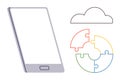 Smartphone with Cloud Symbol and Circular Puzzle Elements Technology, Connectivity, and Problem Solving Royalty Free Stock Photo