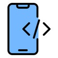 Smartphone Coding icon flat line style illustration representing mobile app development and programming, suitable for developers, Royalty Free Stock Photo