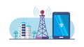 Smartphone and Communication Tower in Urban Setting, vector design Generative AI Royalty Free Stock Photo