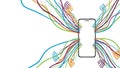 Smartphone Connected by Colorful Data Streams Symbolizing Mobile Connectivity Royalty Free Stock Photo