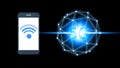 Smartphone connection 5G icon technology, Smartphone using 5G technology with virtual screen icon, Technology Internet 5G global