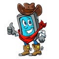 Smartphone cowboy cartoon,cellÃÂ illustration