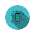 Smartphone cpu, chip long shadow icon. Simple glyph, flat vector of mobile concept icons for ui and ux, website or mobile Royalty Free Stock Photo